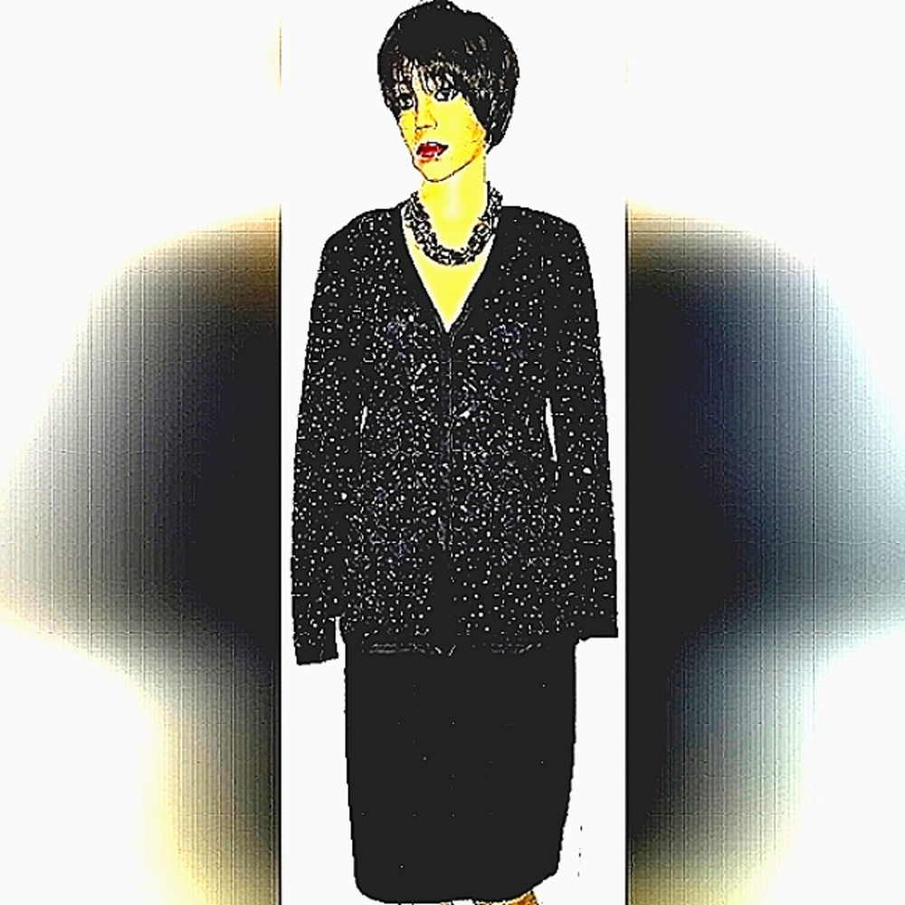 WOW! St John Evening 6 4 Black Hundreds Swarovski Crystals & Buttons Skirt Suit